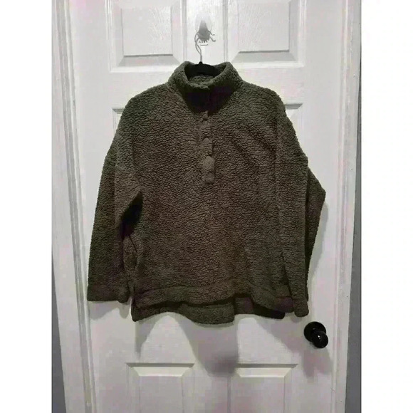 Aerie Sherpa Sweatshirt Pullover Teddy SweaterFleece Gorpcore Womens Small Green - Picture 1 of 6
